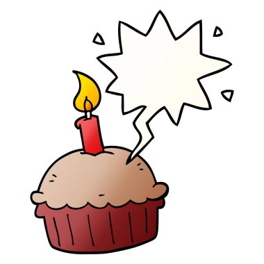düzgün degrade st karikatür doğum günü cupcake ve konuşma balonu