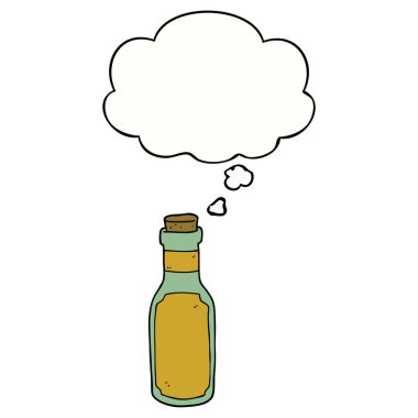 karikatür iksir şişe ve düşünce balonu