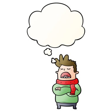 karikatür adam ve pürüzsüz degrade stil düşünce balonu