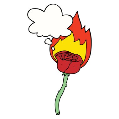 karikatür yanan gül ve düşünce balonu