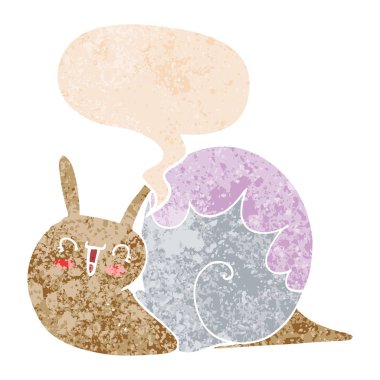 retro dokulu tarzısevimli karikatür salyangoz ve konuşma balonu