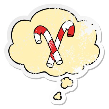 karikatür şeker kamışı ve sıkıntılı yıpranmış stic olarak kabarcık düşünce