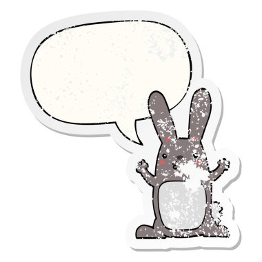 karikatür tavşan ve konuşma kabarcık sıkıntılı Sticker