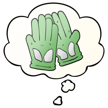 karikatür bahçe iş eldiven ve pürüzsüz degrade düşünce balonu