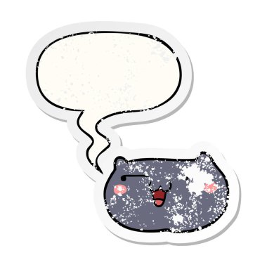 karikatür kedi yüz ve konuşma balonu sıkıntılı etiket