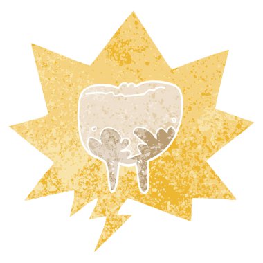 retro dokulu tarzda karikatür diş ve konuşma balonu