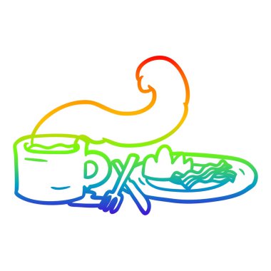 Rainbow gradient line drawing breakfast of coffee and bacon vector Rainbow gradient line drawing breakfast of coffee and bacon vector
