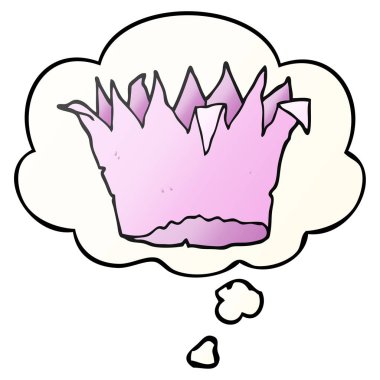 karikatür kağıt taç ve pürüzsüz degrade tarzında düşünce balonu