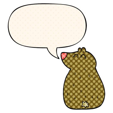 çizgi roman tarzında sevimli karikatür ayı ve konuşma balonu