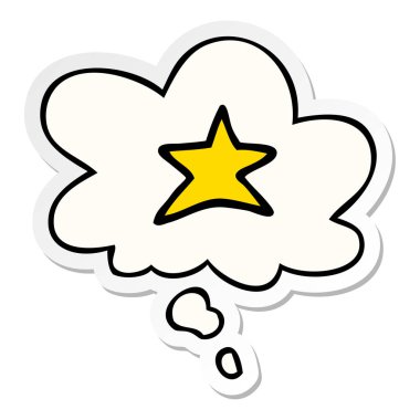 karikatür yıldız sembolü ve baskılı bir etiket olarak düşünce balonu