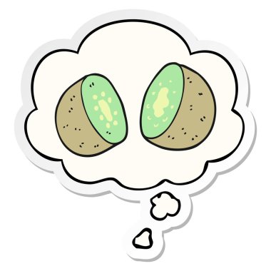 karikatür kivi ve baskılı bir etiket olarak düşünce balonu