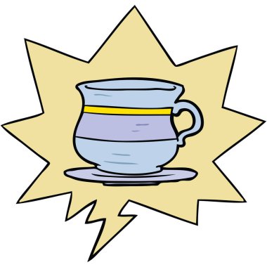 karikatür eski çay bardağı ve konuşma balonu