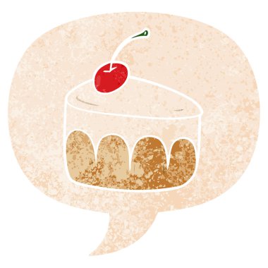 retro dokulu tarzda karikatür tatlı ve konuşma balonu