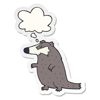 karikatür porsuk ve baskılı bir etiket olarak kabarcık düşünce