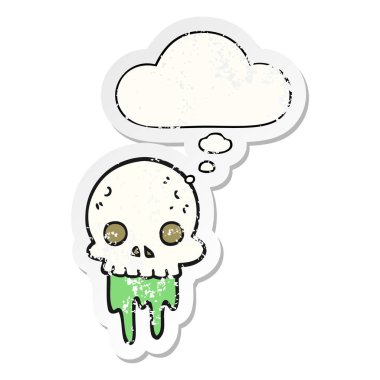 karikatür ürkütücü halloween kafatası ve bir sıkıntı olarak kabarcık düşünce