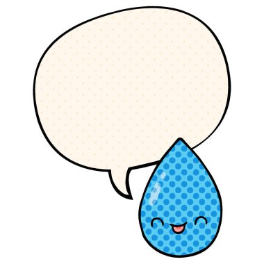 çizgi roman tarzında karikatür sevimli yağmur damlası ve konuşma balonu
