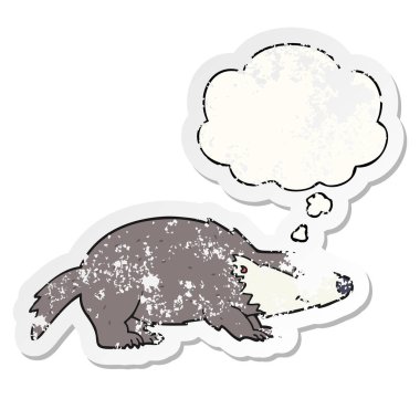 karikatür porsuk ve sıkıntılı yıpranmış etiket olarak kabarcık düşünce