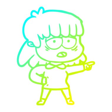 soğuk degrade çizgi çizim karikatür yorgun kadın işaret