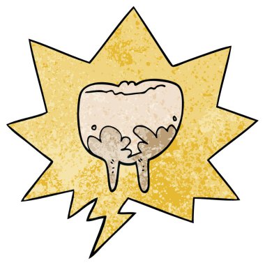 retro doku tarzında karikatür diş ve konuşma balonu