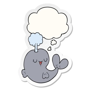 karikatür balina ve baskılı bir etiket olarak düşünce kabarcık