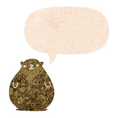 retro dokulu tarzda karikatür ayı ve konuşma balonu