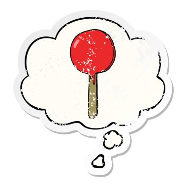karikatür lolipop ve sıkıntılı yıpranmış etiket olarak kabarcık düşünce