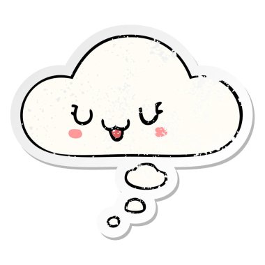 sevimli mutlu karikatür yüz ve sıkıntılı yıpranmış olarak kabarcık düşünce 