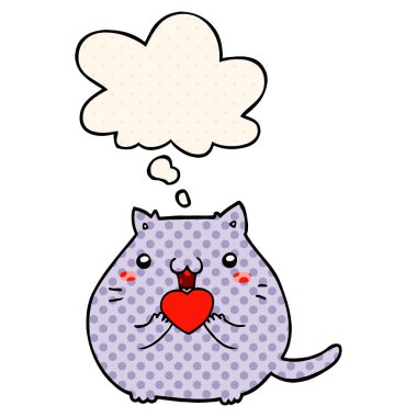 çizgi roman tarzında aşk ve düşünce balonu sevimli karikatür kedi