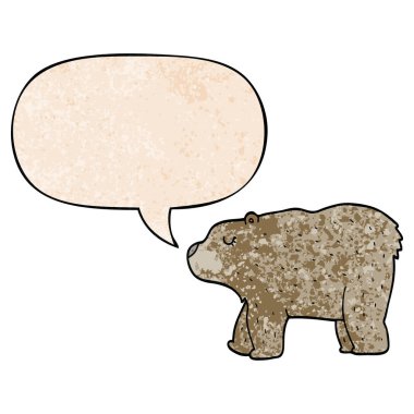 retro doku tarzında karikatür ayı ve konuşma balonu