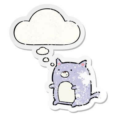 karikatür kedi ve sıkıntılı yıpranmış etiket olarak kabarcık düşünce