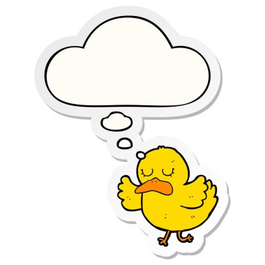 karikatür ördek ve baskılı bir etiket olarak düşünce kabarcık