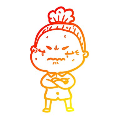 sıcak degrade çizgi çizim karikatür yaşlı bayan rahatsız