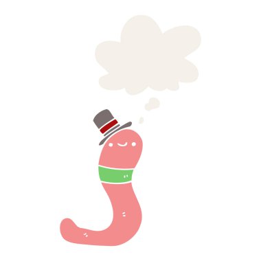 sevimli karikatür solucan ve retro tarzında düşünce balonu