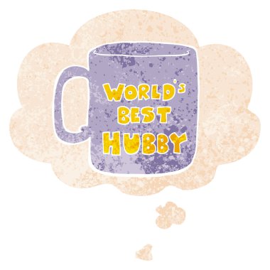 retro dokulu tarzı dünyalar en iyi koca kupa ve düşünce balonu