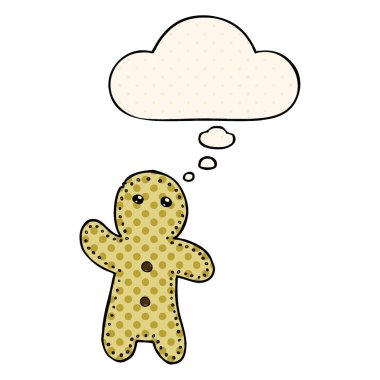 çizgi roman stil Gingerbread adam ve düşünce kabarcık karikatür