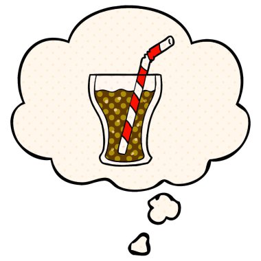 çizgi roman tarzında kola karikatür cam ve düşünce balonu