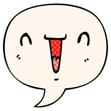 çizgi roman tarzında sevimli mutlu karikatür yüz ve konuşma balonu