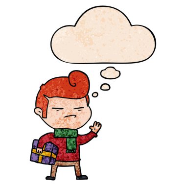 moda saç kesimi ve gru düşünce balonu ile karikatür serin adam