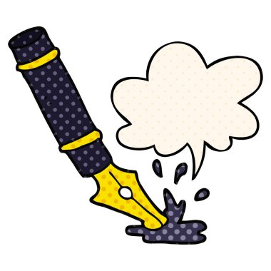 çizgi roman tarzında karikatür çeşme kalem ve konuşma balonu