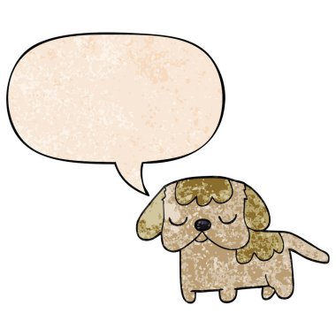 retro doku tarzında sevimli karikatür köpek yavrusu ve konuşma balonu