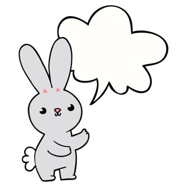 sevimli karikatür tavşan ve konuşma balonu