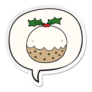 karikatür noel puding ve konuşma kabarcık etiket