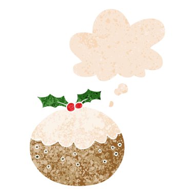 karikatür noel puding ve retro dokulu s düşünce balonu