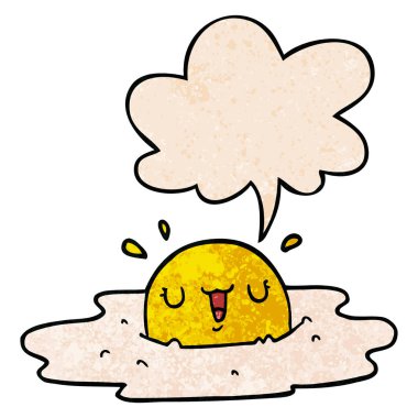 retro doku tarzında karikatür kızarmış yumurta ve konuşma balonu