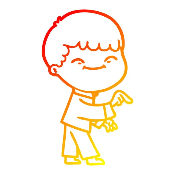 Warme Gradientenlinie Zeichnung Cartoon glücklicher Junge — Stockvektor
