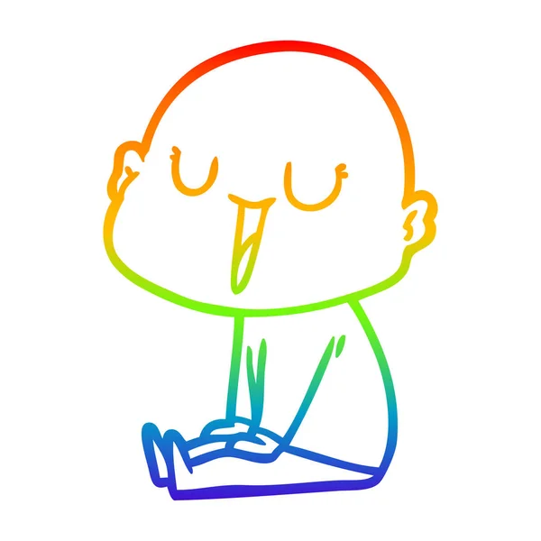 Rainbow gradient ligne dessin heureux dessin animé chauve homme — Image vectorielle