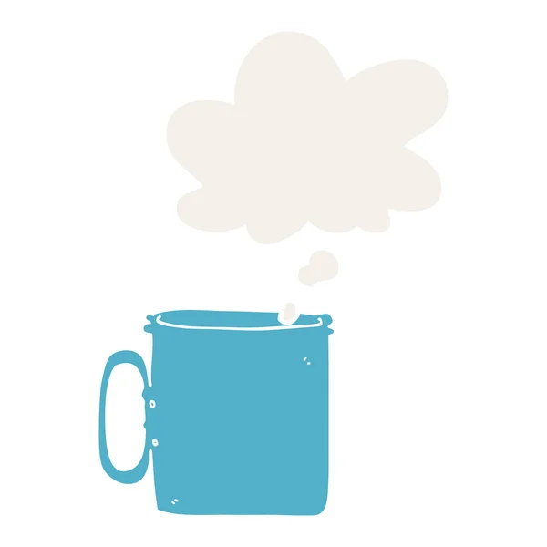 レトロなスタイルでコーヒーと思考バブルの漫画キャンプカップ — ストックベクタ
