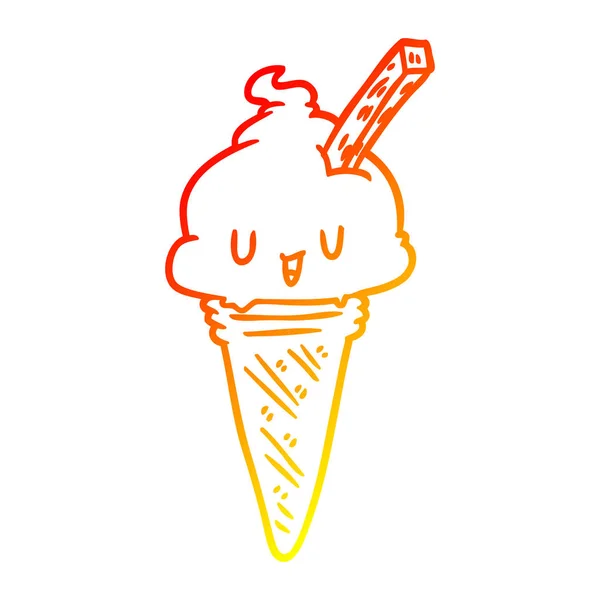 Línea de gradiente caliente dibujo lindo helado — Vector de stock