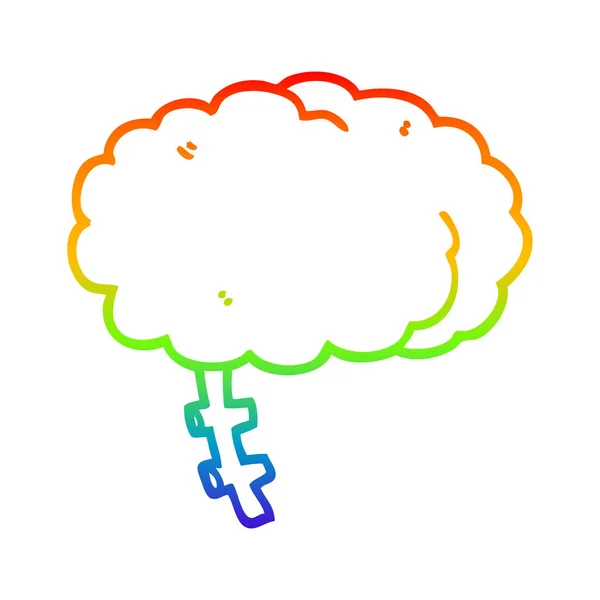 Linha gradiente arco-íris desenho desenho do cérebro dos desenhos animados — Vetor de Stock