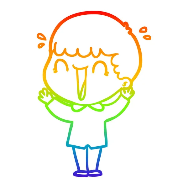 Rainbow gradient ligne dessin rire dessin animé homme — Image vectorielle